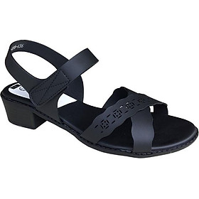 Giày sandal nữ Trường Hải gót vuông 4cm màu đen đế cao su mềm dẻo chống trơn thời trang cao cấp XDN235