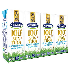 Sữa tươi tiệt trùng Vinamilk 100% không đường lốc 4x180ml-3323596