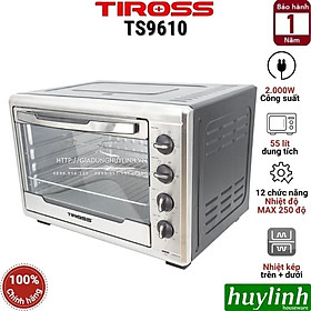 Lò nướng đối lưu Tiross TS9610 - 55 lít - 2000W - 12 chức năng nướng - Hàng chính hãng