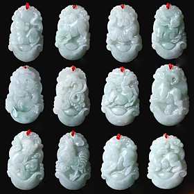 Mặt Dây Chuyền 12 Con Giáp Cẩm Thạch tặng kèm dây đen màu đỏ 