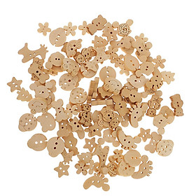 Pack of 100 Mixed Animal Buttons Wooden 2 Hole Buttons for Sewing Scrapbook