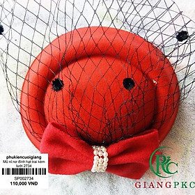 Mũ nỉ đính nơ hạt trai kèm lưới che mặt sp002734