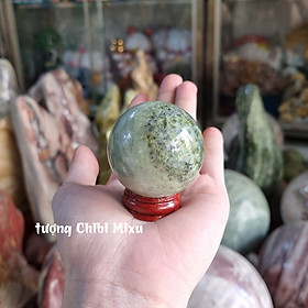 Mua Bi cầu phong thủy đá Serpentine xanh vân trắng 4.5-5cm cho người mệnh Mộc và Hỏa đá Việt Nam