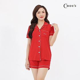 Pyjama nữ cộc tay vải bamboo tự cao cấp Chou's - màu đỏ đô