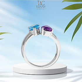 Nhẫn Nữ Danny Jewelry Bạc 925 Xi Rhodium Đính Đá Tourmaline & Amethyst Hình Giọt Nước SPLRA696A