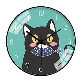 Mua Đồng hồ treo tường tròn mèo đen ăn cá dễ thương màu đen 30cm