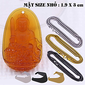 Mặt Phật Văn thù pha lê cam 1.9cm x 3cm (size nhỏ) kèm vòng cổ dây chuyền inox rắn vàng + móc inox vàng, Phật bản mệnh, mặt dây chuyền