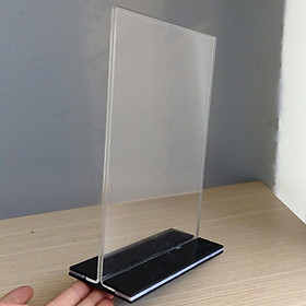MENU MICA A5 CHỮ T, KIỂU ĐỨNG, CHÂN ĐẾ LÙA DẠNG UỐN KT: 21X15CM