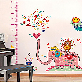 decal dán tường thước đo chiều cao cho bé thước đo voi hồng ngộ nghĩnh sk9036