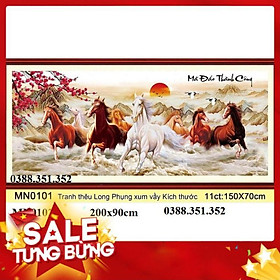 Tranh thêu chữ thập ngựa mã đáo thành công KT 150x70cm