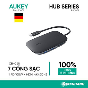 Hub Chia Cổng Type C AUKEY CB-C68 Mở Rộng 7 Cổng 1 Type C Power Delivery 100W 3 Cổng USB 3.1 (5 Gbps) 1 Cổng SD & 1 Cổng Micro SD - Hàng Chính Hãng