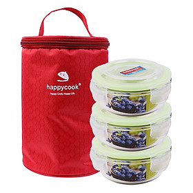 Mua Bộ 3 hộp thủy tinh tròn HappyCook 400ml Kèm Túi Giữ Nhiệt HCG-03CE