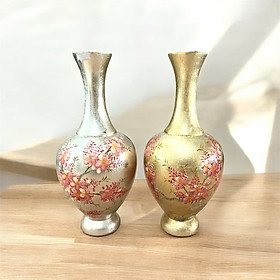 Mua Bình hoa sơn mài Thanh Bình Lê- Mã B77 size 30x14 cm nền dát vàng/ bạc cao cấp/ Họa tiết hoa đào