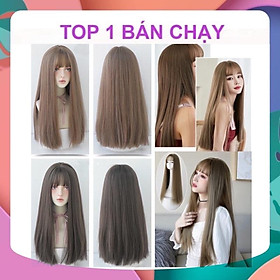 Tóc giả nguyên đầu thẳng mái thưa kèm lưới trùm hình thật