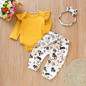 Princess girl clothes set fly sleeve romper +floral pants +headband clothes autumn wear 0-18m