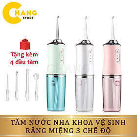 Tăm Nước, Máy Tăm Nước Vệ Sinh Răng Miệng Cao Cấp Làm Sạch Răng Miệng Với 3 Chế Độ Xịt, 4 Đầu Tăm
