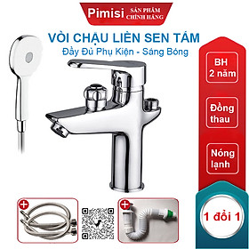 Mua Vòi Chậu Liền Sen Pimisi Nóng Lạnh Cho Chậu Rửa Mặt Lavabo 1 Lỗ Làm Bằng Đồng Thau Mạ Xi Sáng Bóng Dùng Trong Phòng Tắm Nhỏ - Điều Chỉnh Nước Bằng Gật Gù Đầy Đủ Phụ Kiện Dây Bát Sen Tắm - Ống Xả Thải Và Dây Cấp Nước | Hàng Chính Hãng
