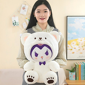 Gấu bông kuromi tím đội nón gấu trắng đáng yêu - Size từ 25cm đến 45cm - Quà tặng gấu bông kuromi hoạt hình cho bé