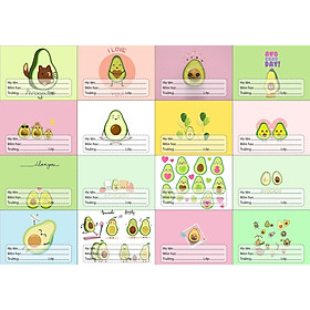 Nhãn vở set 32 nhãn vở quả bơ. gấu thỏ line . 3 anh em nhà gấu, ngựa pony