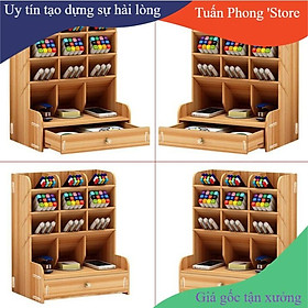 Kệ Gỗ Đựng Bút 9 Ngăn Có Ngăn Kéo Nhiều Màu FREESHIP TP'S