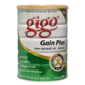 Sữa Bột Gigo Gain Plus 900g - dinh dưỡng chuyên biệt dành cho người gầy, chán ăn, thích hợp cho trẻ từ 1 tuổi trở lên và người lớn