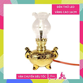 Mua Đèn thờ điện led cúng truyền thống bầu tròn kim sa vàng cao 16cm sáng rực rỡ - Có dây + bóng sẵn