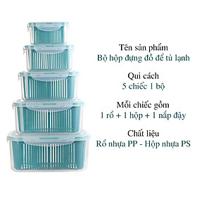 Mua Bộ 5 hộp nhựa 2 lớp đựng thực phẩm  thức ăn  rau củ quả bảo quản trong tủ lạnh có nắp đậy và quai xách (B5HN)