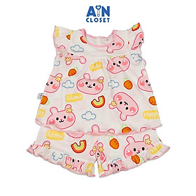 Bộ quần áo Ngắn bé gái hoạ tiết Thỏ Chinchilla Hồng Thun cotton - AICDBGHLUATK - AIN Closet