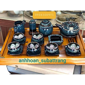 Mua Bộ ấm chén Bát Tràng kèm phụ kiện - Hoa trong gốm men xanh hỏa biến