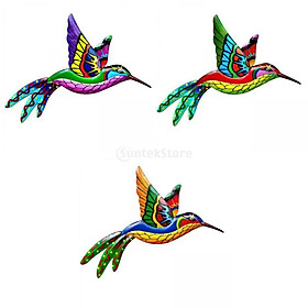 3x Hummingbird Colorful Sculpture Wall Decor for Indoor Outdoor Garden