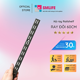 Thanh ray lỗ đôi kệ treo tường Railshelf H60cm bằng thép dày 1,4mm, sơn tĩnh điện hiện đại