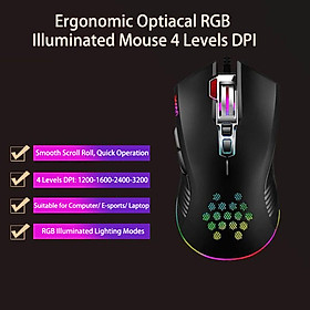 Mouse with USB Chargeing Port Design Ergonomic Optiacal RGB Illuminated Mouse 4 Levels DPI with Scroll Wheel 2 Thumb