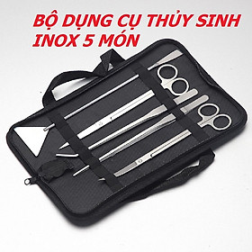 Bộ dụng cụ thủy sinh 5 món (Có bao đựng) cao cấp - Bộ chăm sóc cây thủy sinh - cắt tỉa cây- set bể cá