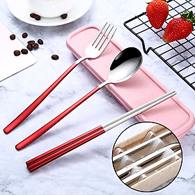 Mua Bộ Muỗng Đũa Nĩa Văn Phòng INOX 304 Mạ Thân Sang Trọng - Cỡ Lớn - 4 Món - Nhiều Màu - Đỏ