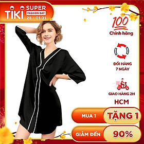 Váy ngủ nữ, váy lụa cao cấp VILADY - V120 màu Đen quý phái, kiểu cổ V tay lỡ phối viền, chất liệu lụa Pháp ( lụa latin) Váy Ngủ Nữ, Váy Lụa Cao Cấp Vilady - V120 Màu Đen Quý Phái, Kiểu Cổ V Tay Lỡ Phối Viền, Chất Liệu Lụa Pháp ( Lụa Latin)