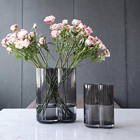 Lọ hoa thủy tinh đôi phong cách Bắc Âu 2 màu xám khói, nâu Lọ hoa decor trang trí