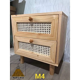 Kệ, Tủ Đầu Giường Mây Đan Mắt Cáo - Kệ Gỗ Decor Phòng Ngủ 50x35x55cm Nachu Home Store (M4)