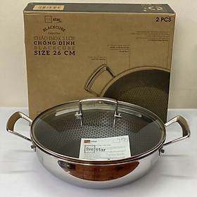 Mua Chảo tổ ong chống dính 2 quai đáy từ 3 lớp liền thân inox 304 Fivestar Plus