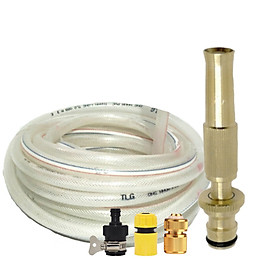 Bộ dây vòi xịt nước rửa xe,tưới cây,loại 3m,5m 206587 đầu đồng,cút đồng,nối nhựa vàng