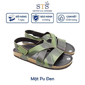 Sandal Đế Trấu Màu Camo Rằn Ri Da PU cao cấp xuất khẩu,quai chéo khóa dán thời trang BH 6 tháng mã CM21