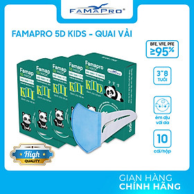 [CHÍNH HÃNG] Khẩu trang y tế trẻ em quai vải Famapro 5D Mask Kid - Bé Dưới 10 Tuổi [ HỘP ] - XANH - COMBO 5 HỘP