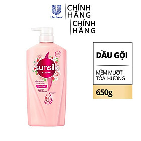 Dầu gội Sunsilk Natural 650g thành phần 100% thiên nhiên cho mái tóc tỏa hương sống động 48h và giảm gãy rụng gấp 2,5lần