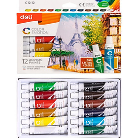 Nơi bán Màu nước Acrylic dạng tuýp 12ml Deli  5/12/24 màu-Tặng kèm pallete pha màu - Giá Từ -1đ