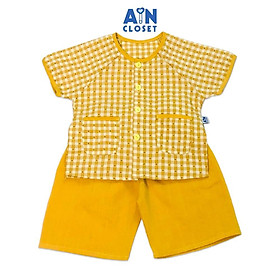 Bộ quần áo bà ba lửng unisex họa tiết Caro vàng cotton - AICDBTA271LM - AIN Closet