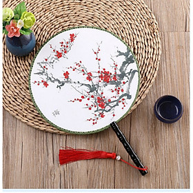 Quạt tròn cổ trang HAI MẶT ĐÀO THẾ MAI gắn tua rua quạt cầm tay cosplay xinh xắn