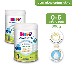 Combo 2 lon sữa bột dinh dưỡng công thức HiPP 1 Organic Combiotic chất lượng hữu cơ, hỗ trợ, tăng cường sức khoẻ hệ miễn dịch, bổ sung omega 3,6 (DHA&ARA) dành cho trẻ dưới 6 tháng tuổi (2lonx800g)