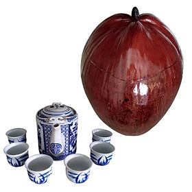 Mua Trọn Bộ Giữ Ấm Bình Trà Trái Dừa Sơn Bóng Màu Nâu Đỏ Và Bình Trà 700 - 900ml