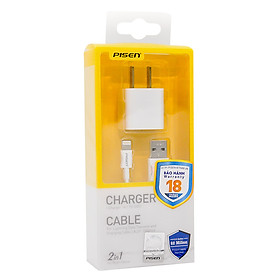 Bộ Adapter Sạc Pisen 1A Và Cáp Sạc Lightning Cho iPhone 1m (Trắng) - Hàng Chính Hãng