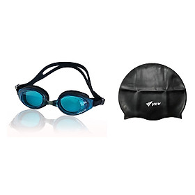Bộ Kính Bơi VIEW V610 AMBK (Xanh Aquamarine) Chống Sương Mù Chống tia UV Và Nón Bơi View V31(Đen) - Hàng chính hãng 100% sản xuất tại Nhật Bản