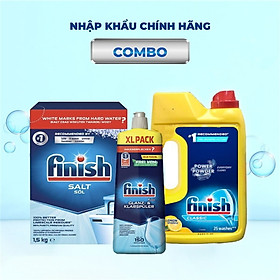 Combo rửa bát finish: nước làm bóng chai 1150ml, muối hộp 4kg, bột classic can 2,5kg - chính hãng.